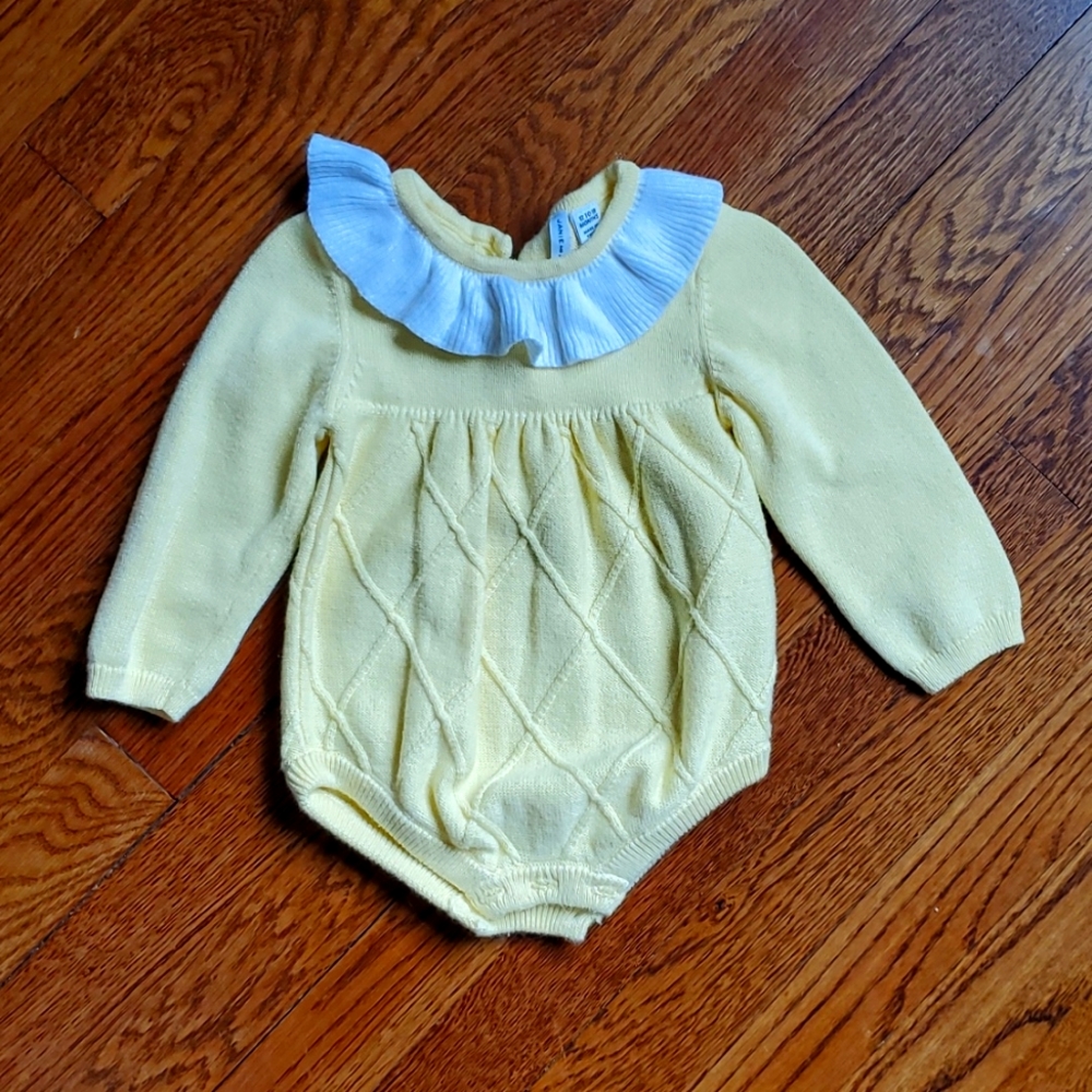 Janie and Jack yellow sweater bubble romper, size 12-18mo